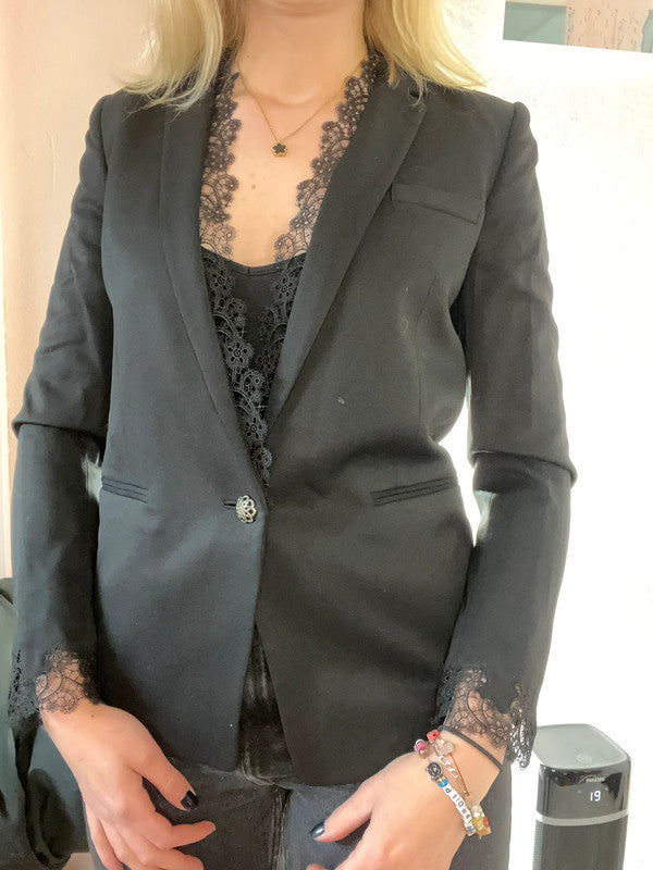 Blazer The Kooples noir avec détails en dentelle
