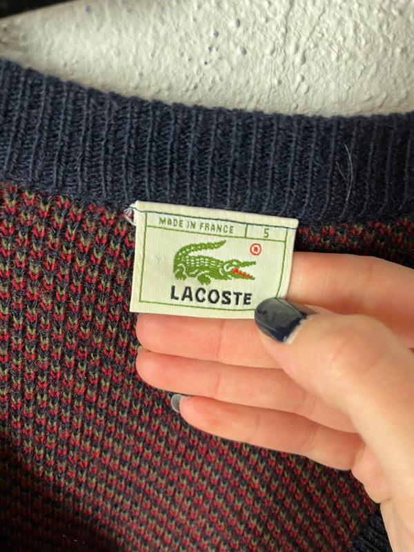 Cardigan vintage Lacoste en laine motifs jacquard