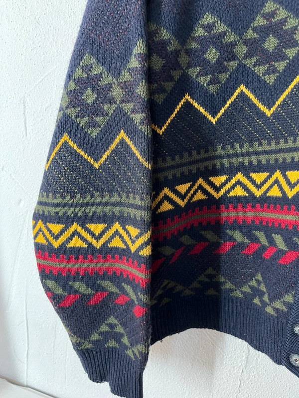 Cardigan vintage Lacoste en laine motifs jacquard