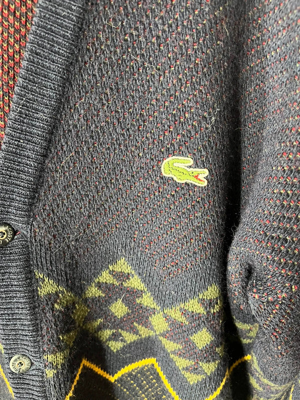Cardigan vintage Lacoste en laine motifs jacquard