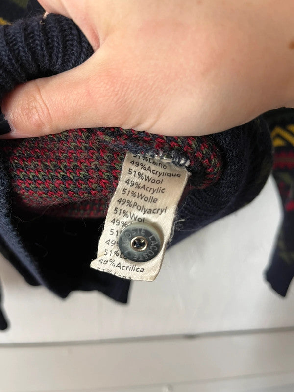 Cardigan vintage Lacoste en laine motifs jacquard