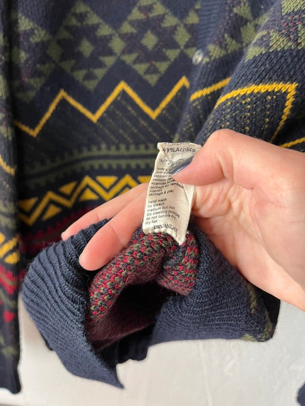 Cardigan vintage Lacoste en laine motifs jacquard