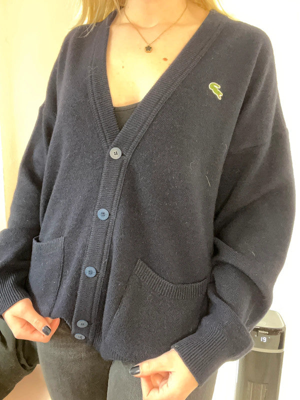Cardigan Lacoste vintage bleu marine